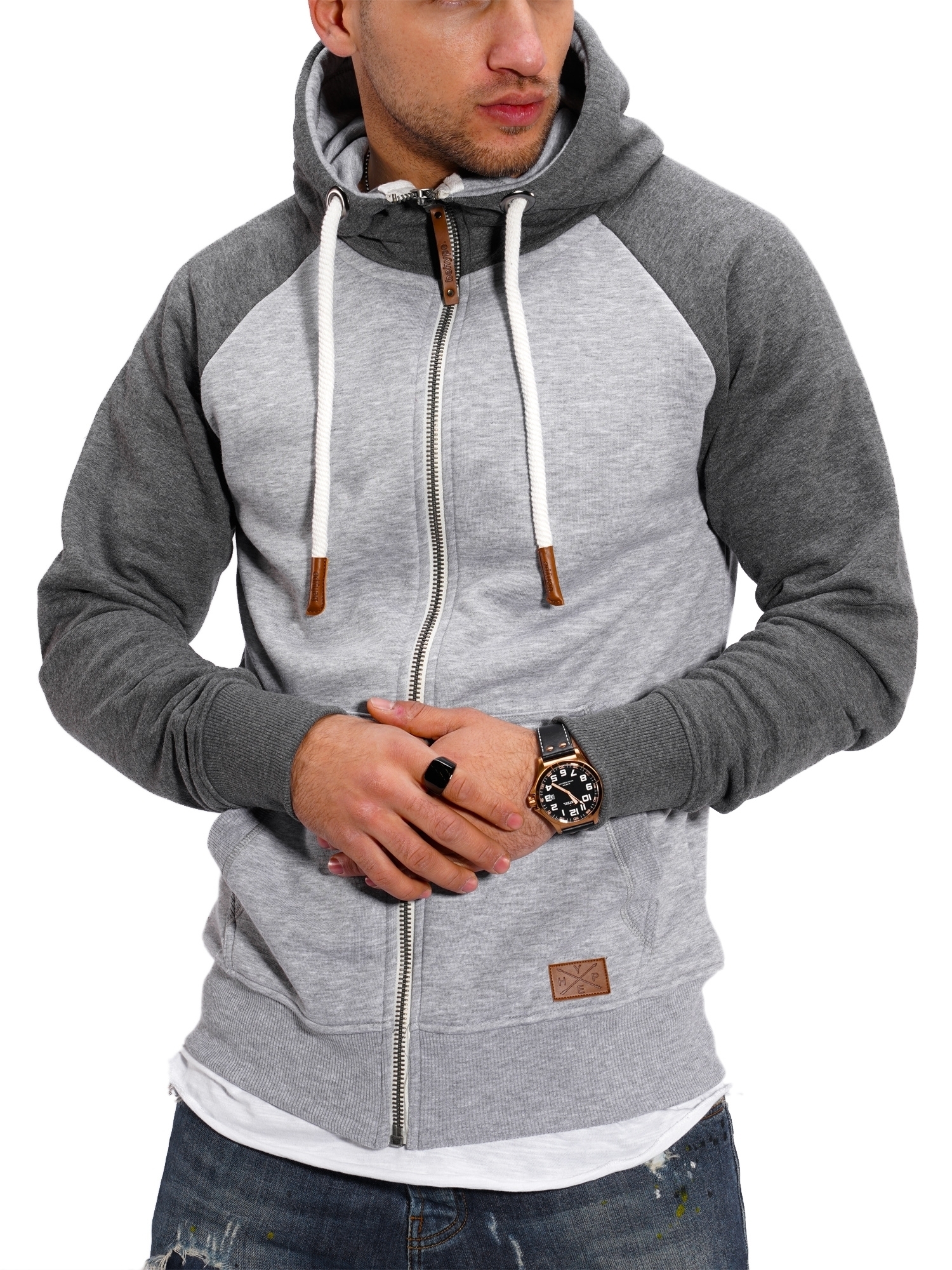 Behype. Herren Teddy-Fell Hoodie – Weicher Kapuzenpullover Mit Brusttasche